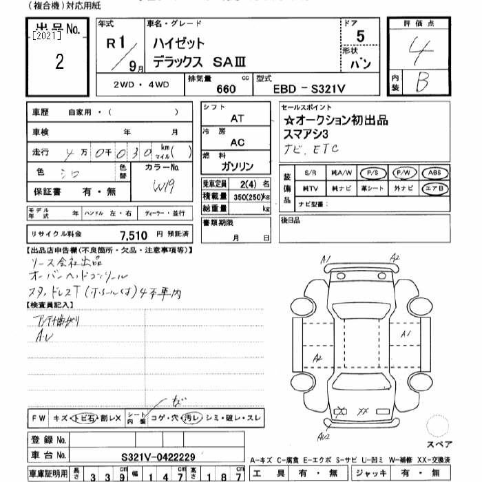 Аукционный лист DAIHATSU HIJET VAN 2019