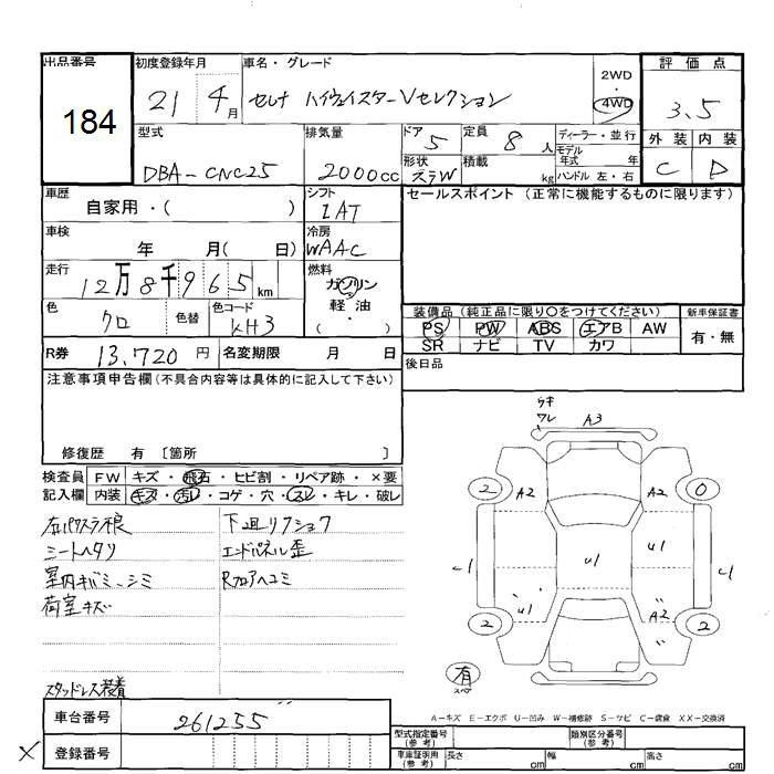 Аукционный лист NISSAN SERENA 2009
