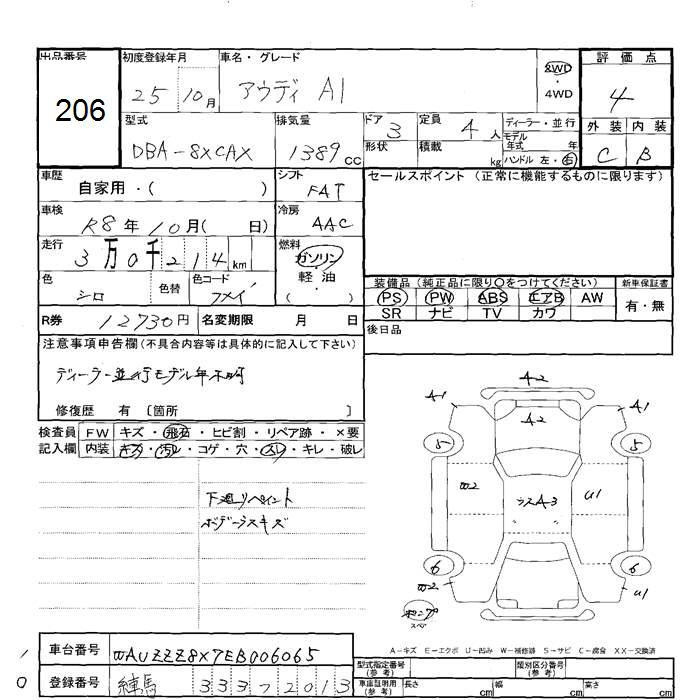 Аукционный лист AUDI A1 2013