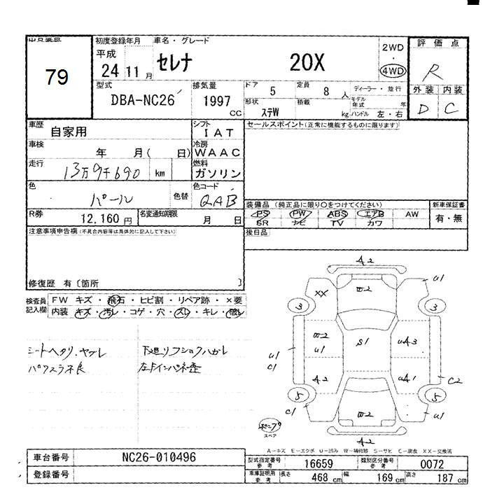 Аукционный лист NISSAN SERENA 2012