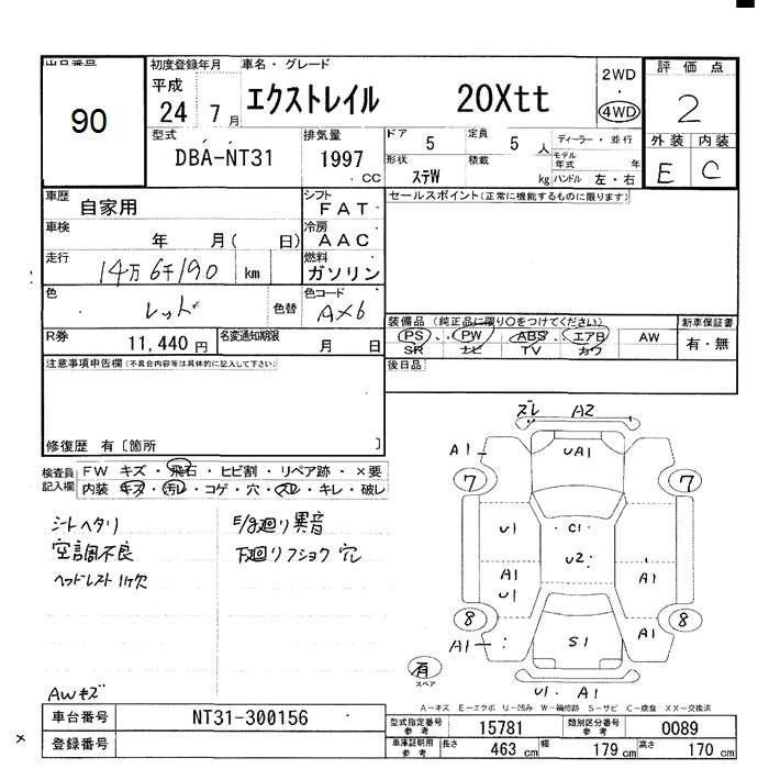 Аукционный лист NISSAN X-TRAIL 2012