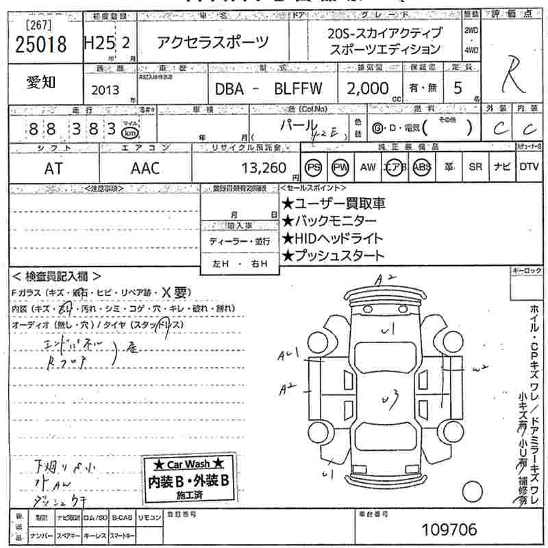 Аукционный лист MAZDA AXELA 2013