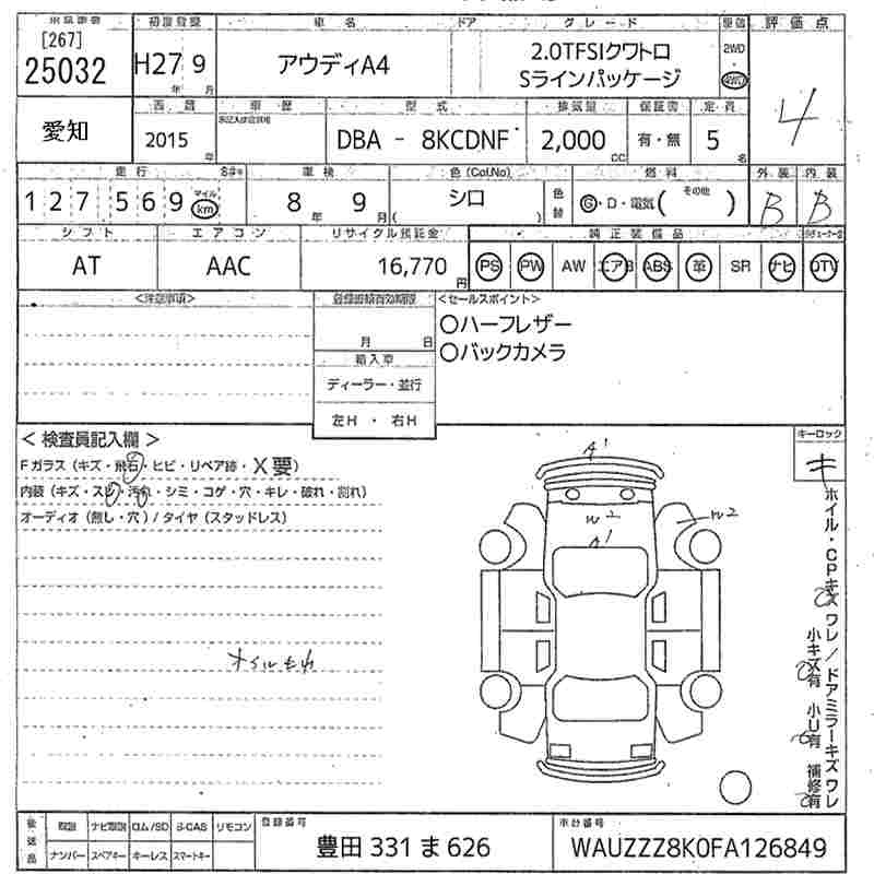 Аукционный лист AUDI A4 2015