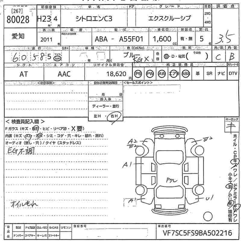 Аукционный лист CITROEN C3 2011