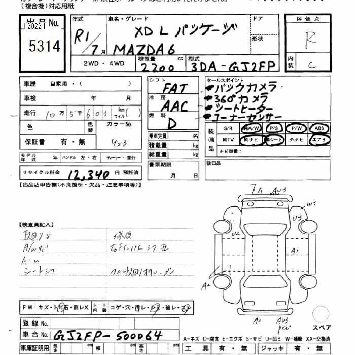 Аукционный лист MAZDA 6 2019