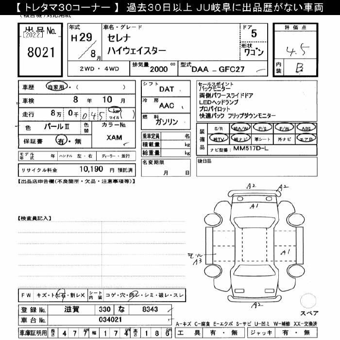 Аукционный лист NISSAN SERENA 2017