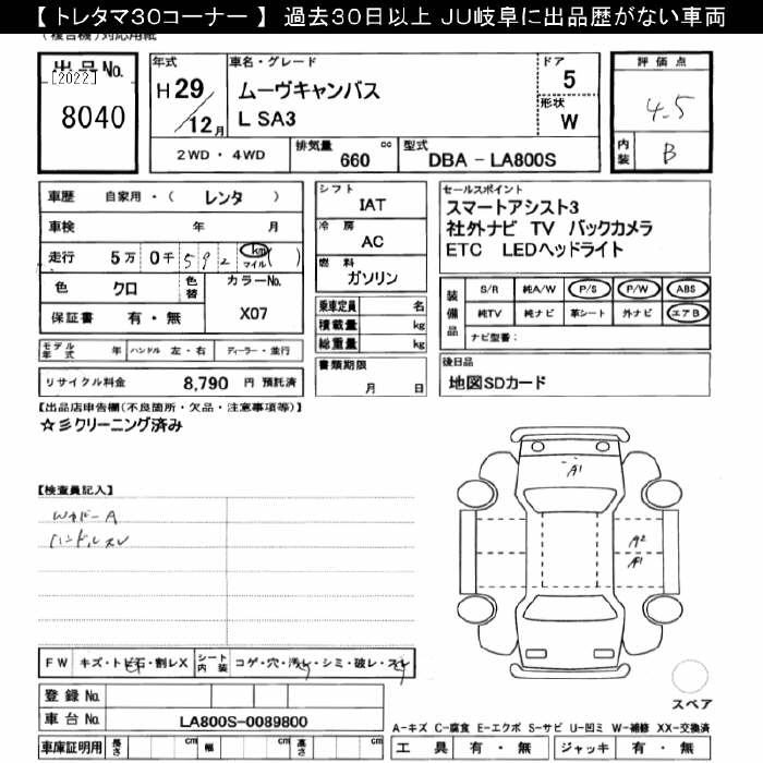 Аукционный лист DAIHATSU MOVE CANBUS 2017