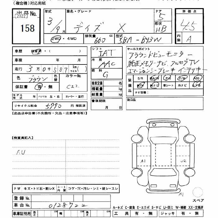 Аукционный лист NISSAN DAYZ 2021