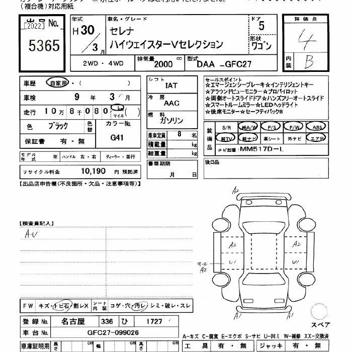Аукционный лист NISSAN SERENA 2018