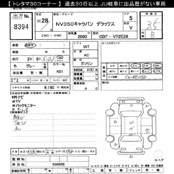 Аукционный лист NISSAN CARAVAN VAN 2016