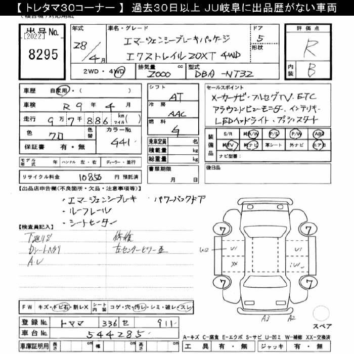 Аукционный лист NISSAN X-TRAIL 2016
