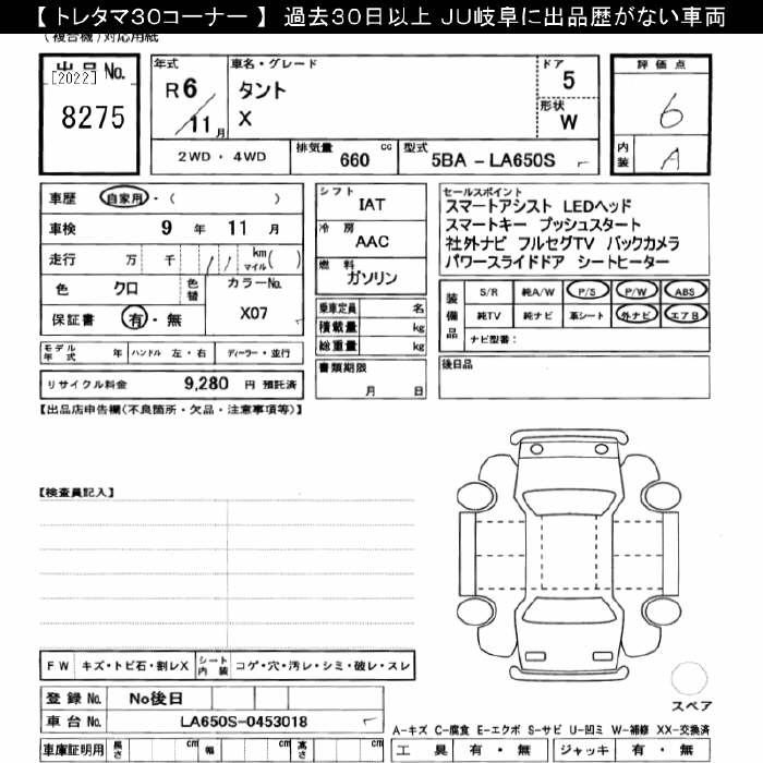 Аукционный лист DAIHATSU TANTO 2024