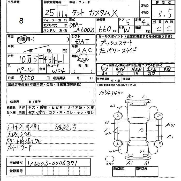 Аукционный лист DAIHATSU TANTO 2013