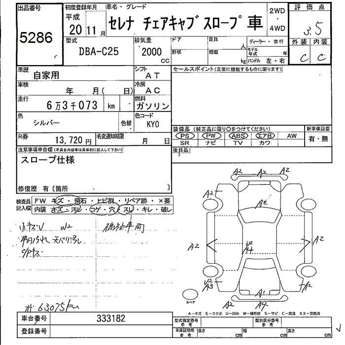 Аукционный лист NISSAN SERENA 2008