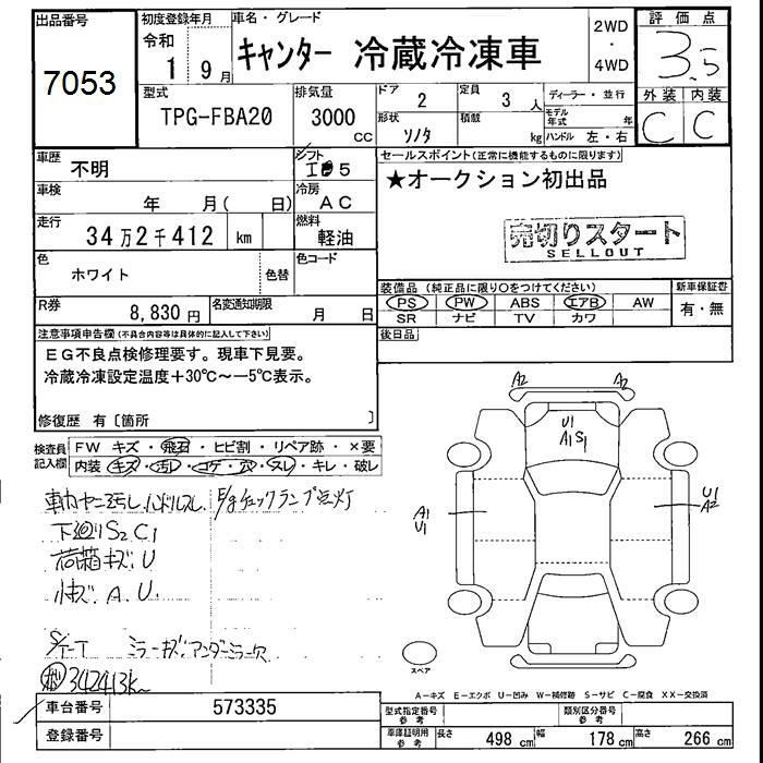 Аукционный лист MITSUBISHI CANTER 2019