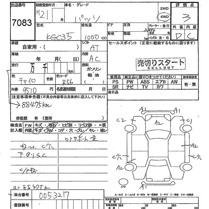 Аукционный лист TOYOTA PASSO 2009