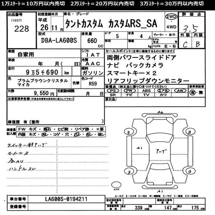 Аукционный лист DAIHATSU TANTO 2014