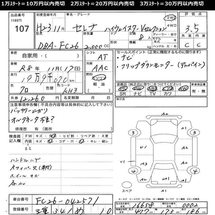 Аукционный лист NISSAN SERENA 2011