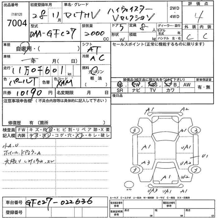 Аукционный лист NISSAN SERENA 2016