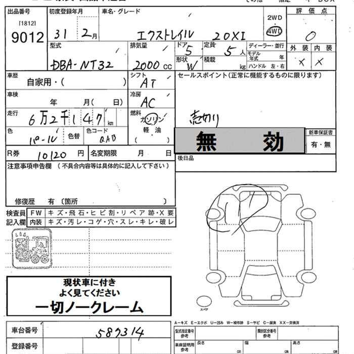 Аукционный лист NISSAN X-TRAIL 2019