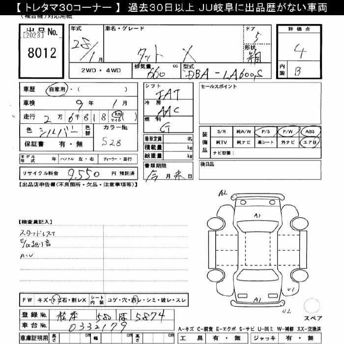 Аукционный лист DAIHATSU TANTO 2016