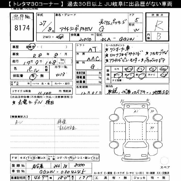 Аукционный лист MITSUBISHI OUTLANDER PHEV 2015