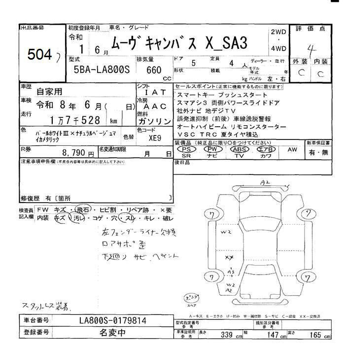Аукционный лист DAIHATSU MOVE CANBUS 2019