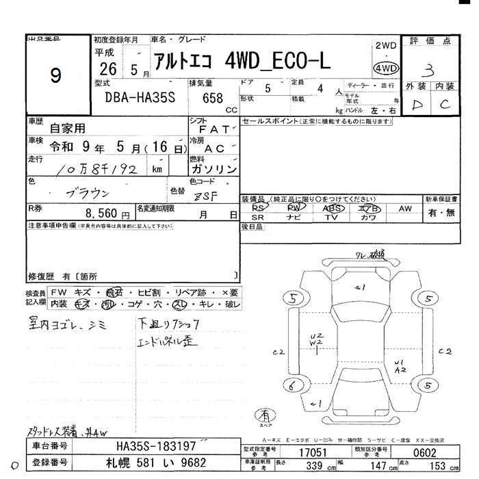 Аукционный лист SUZUKI ALTO ECO 2014
