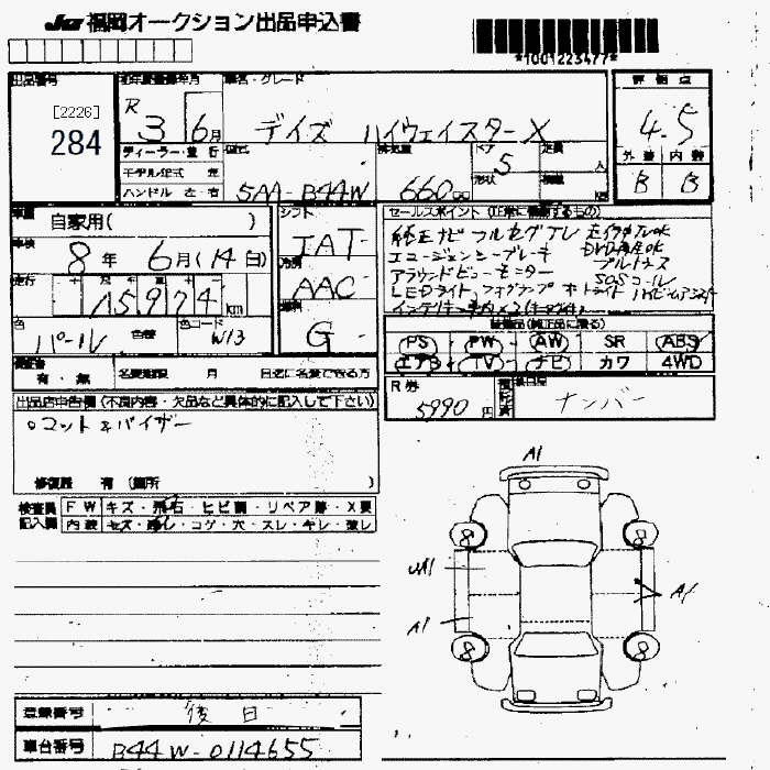 Аукционный лист NISSAN DAYZ 2021