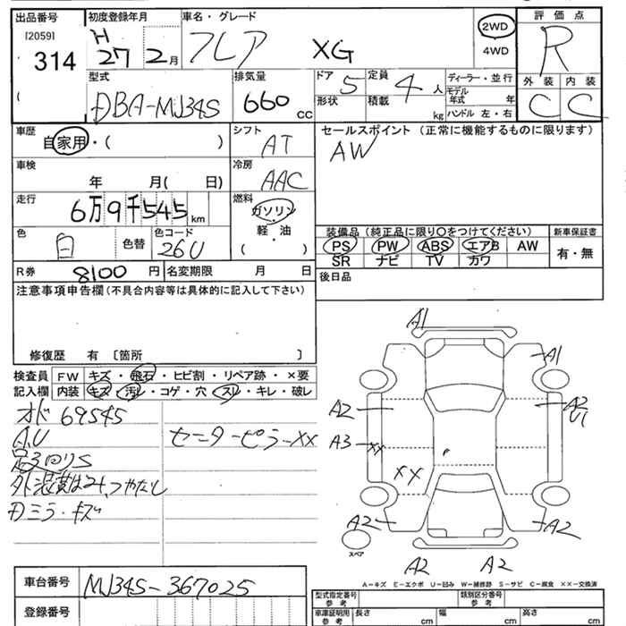 Аукционный лист MAZDA FLAIR 2015