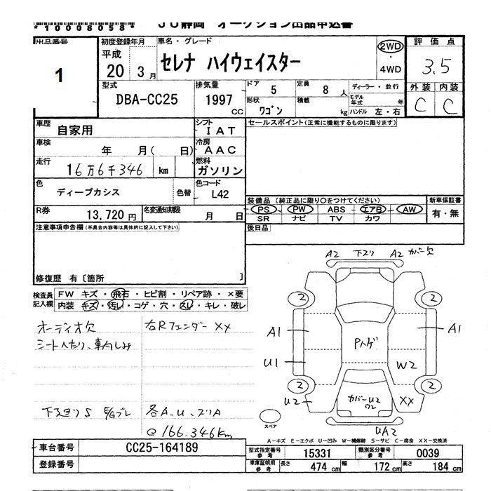 Аукционный лист NISSAN SERENA 2008