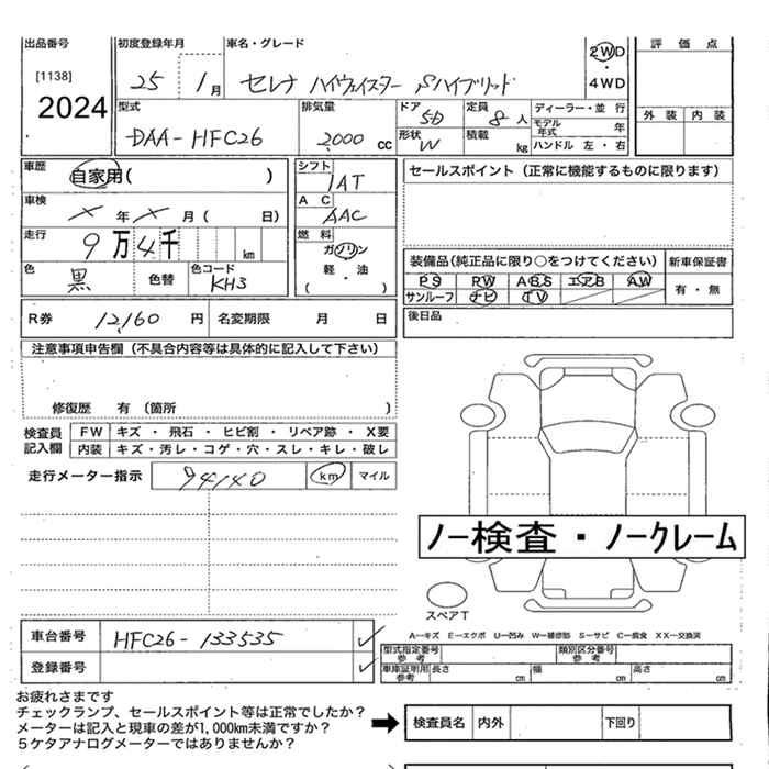 Аукционный лист NISSAN SERENA 2013