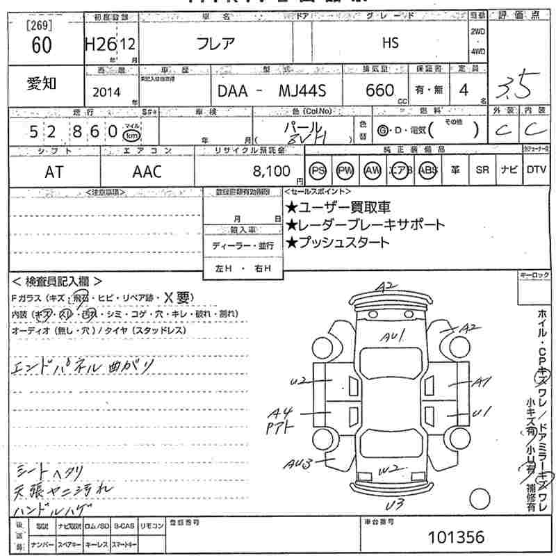 Аукционный лист MAZDA FLAIR 2014