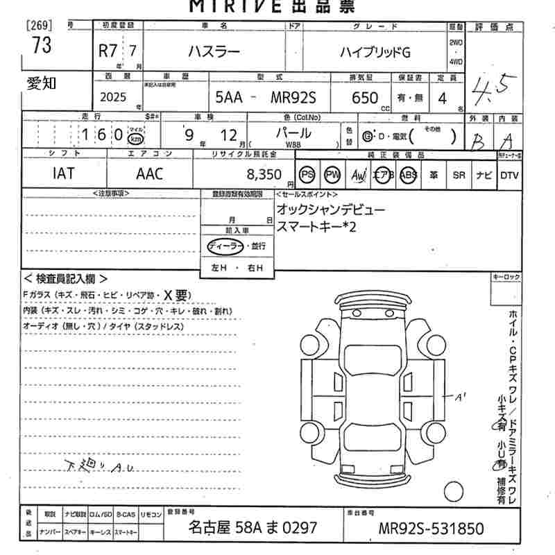 Аукционный лист SUZUKI HUSTLER 2025