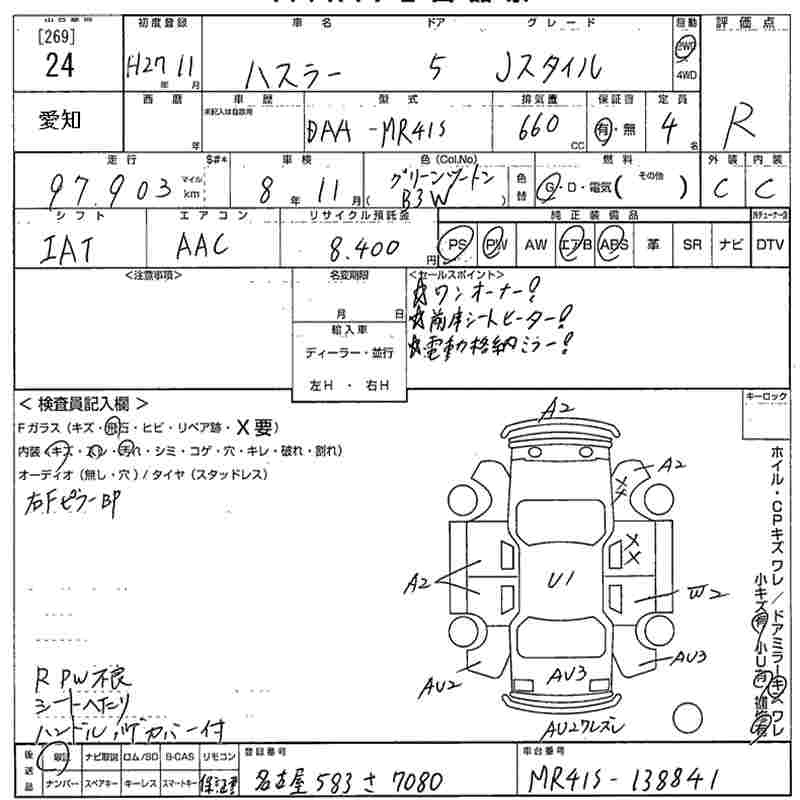 Аукционный лист SUZUKI HUSTLER 2015