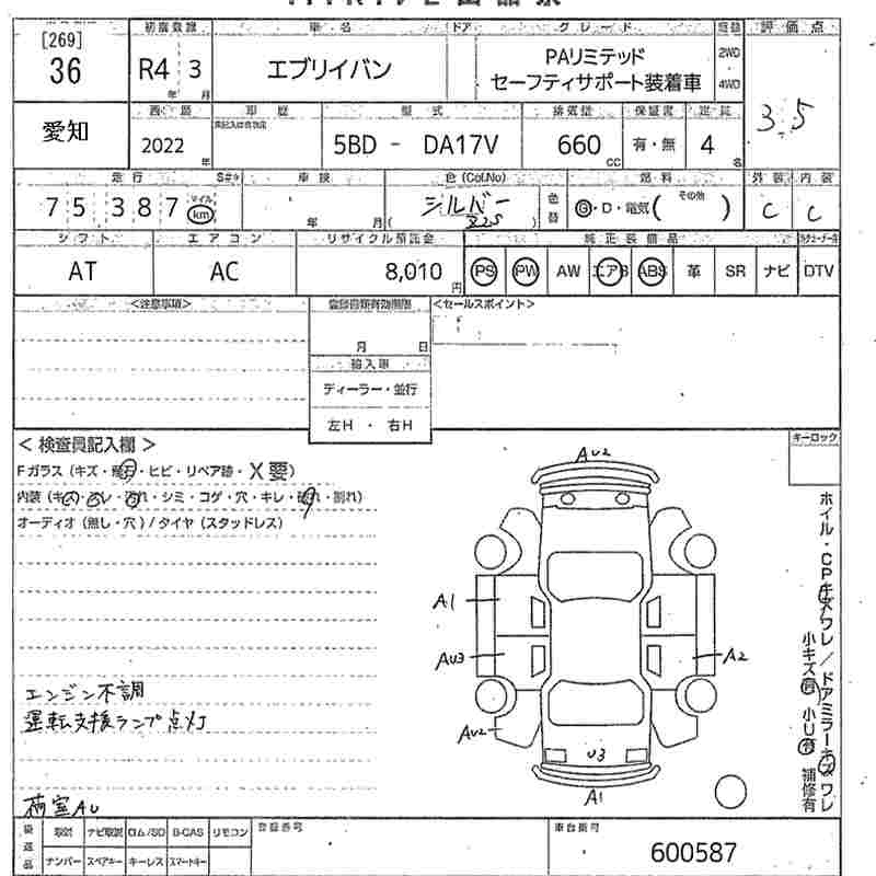 Аукционный лист SUZUKI EVERY 2022