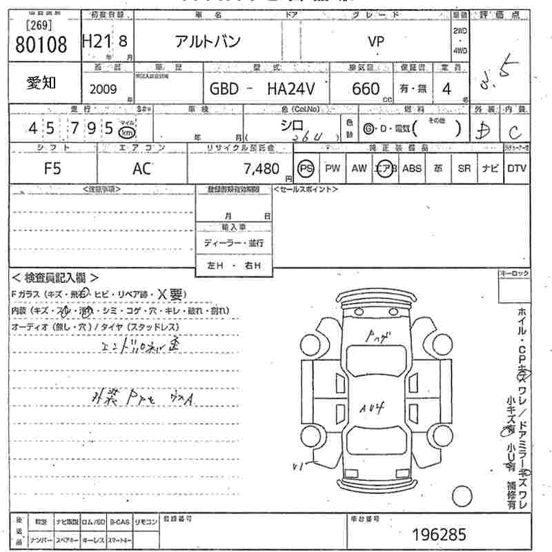 Аукционный лист SUZUKI ALTO VAN 2009