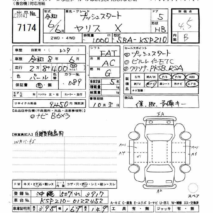 Аукционный лист TOYOTA YARIS 2024