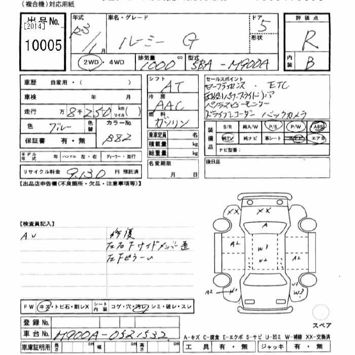 Аукционный лист TOYOTA ROOMY 2021
