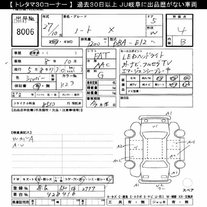 Аукционный лист NISSAN NOTE 2015