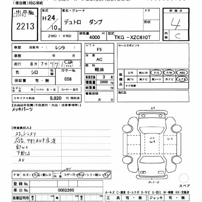 Аукционный лист HINO DUTRO 2012