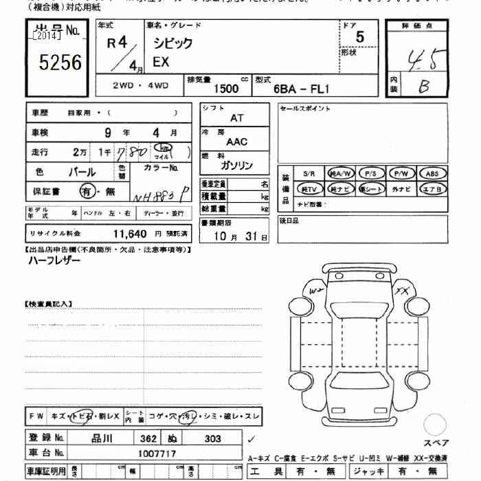 Аукционный лист HONDA CIVIC 2022