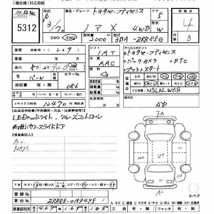 Аукционный лист TOYOTA NOAH 2021