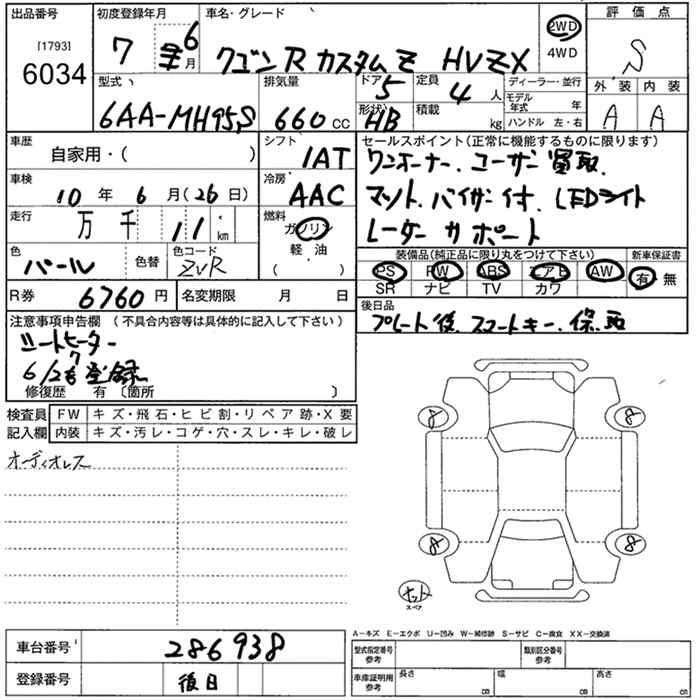 Аукционный лист SUZUKI WAGON R 2025
