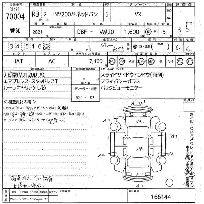 Аукционный лист NISSAN NV200 2021