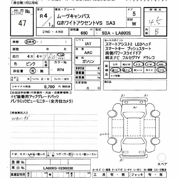 Аукционный лист DAIHATSU MOVE CANBUS 2022