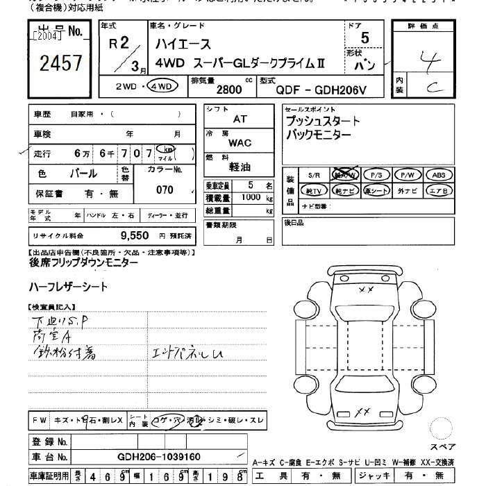 Аукционный лист TOYOTA HIACE VAN 2020