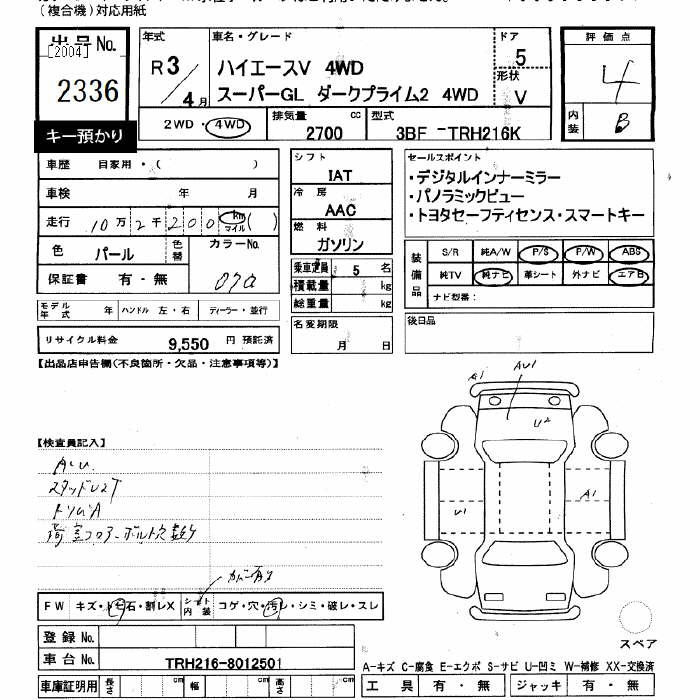 Аукционный лист TOYOTA HIACE VAN 2021