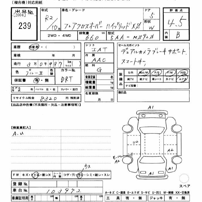Аукционный лист MAZDA FLAIR 2020