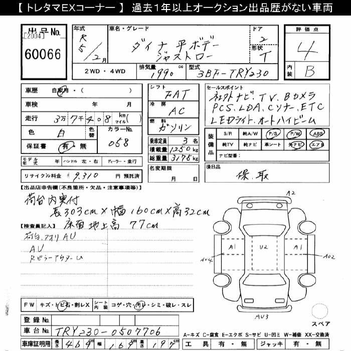 Аукционный лист TOYOTA DYNA 2023